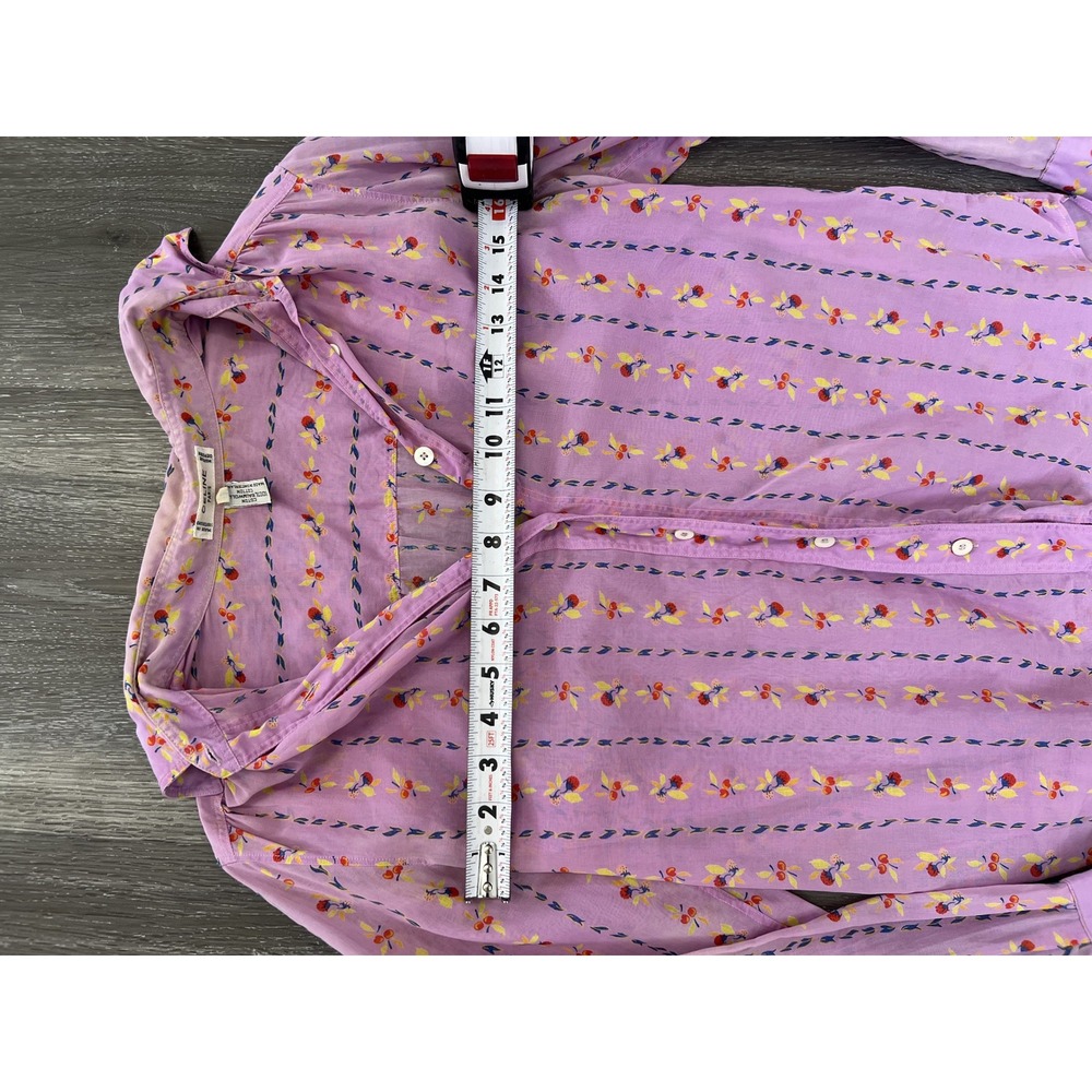 Celine Paris Vintage Pink Floral Stripe Long Sleeve Button Up Shirt Womens 42 - Picture 6 of 7